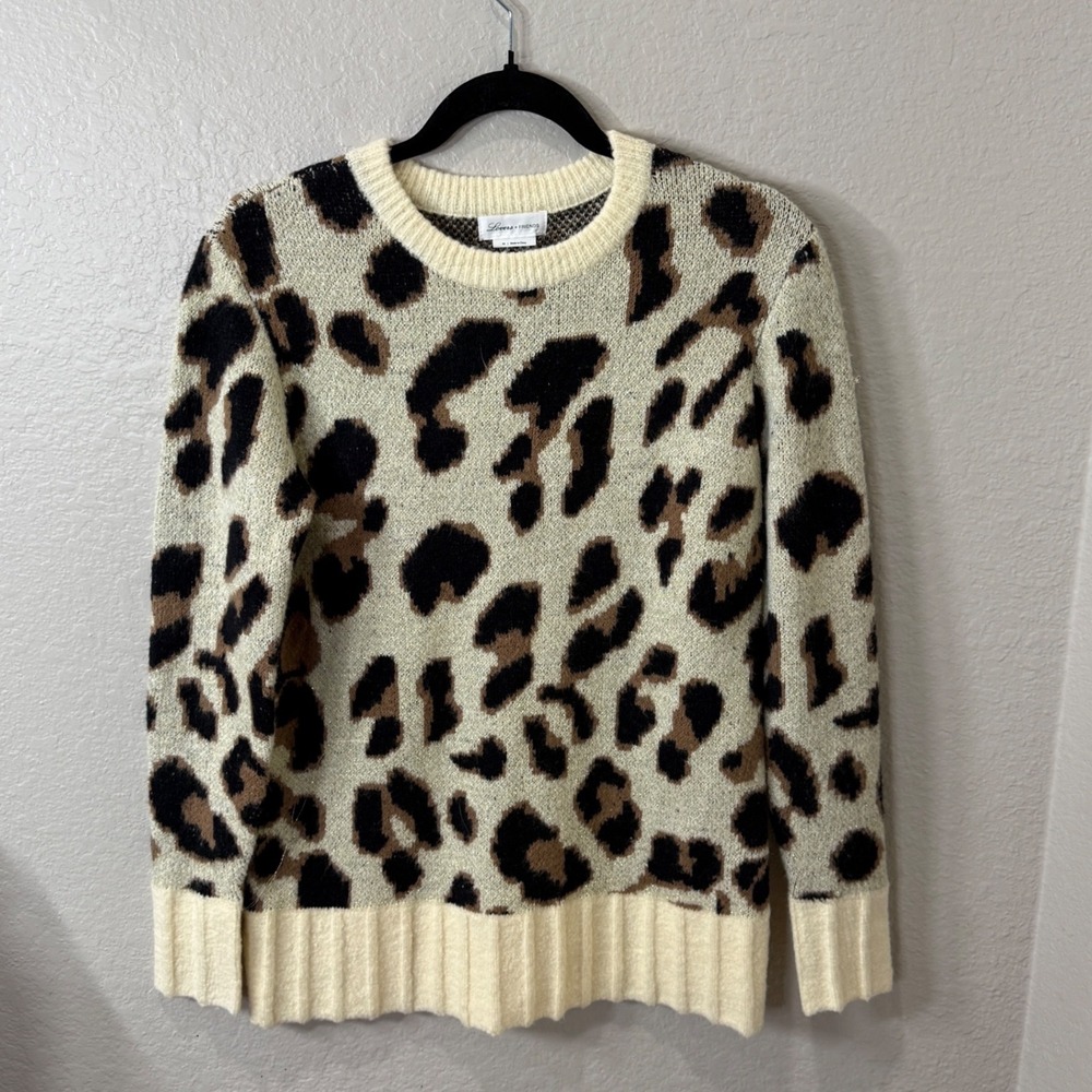 Lovers + Friends Leopard Print Knit Sweater Fall Layering Cozy Statement XS